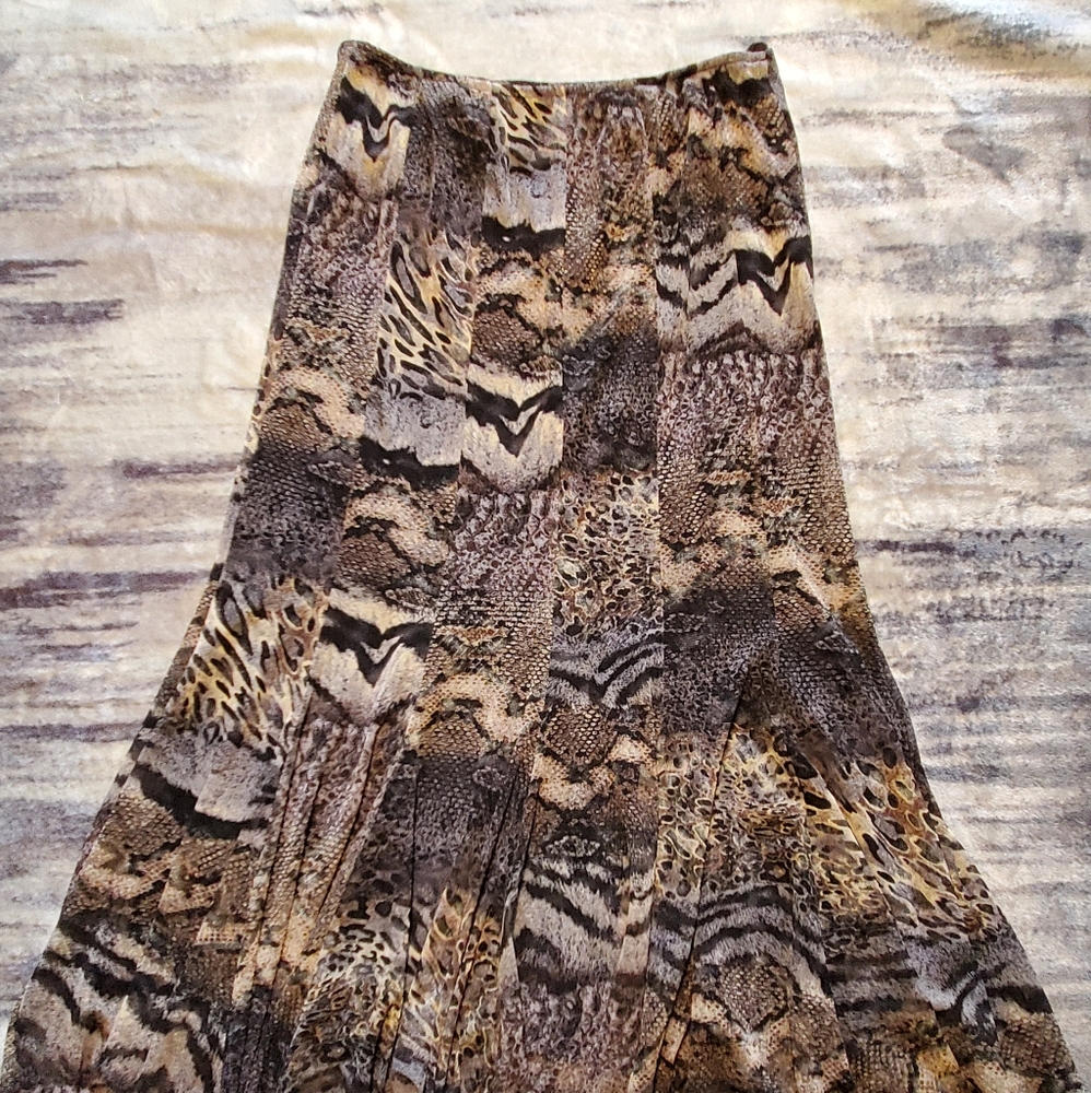 Joseph Ribkoff Brown and Tan Animal Print Maxi Skirt
